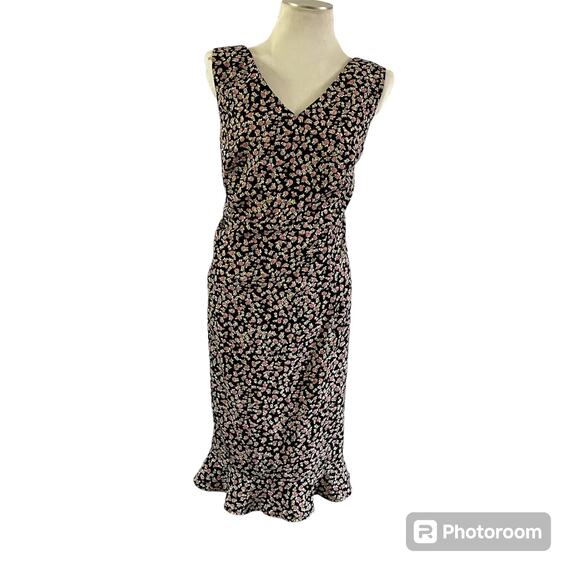 Vtg Y2K 2000s Ditsy Floral Print V Neck Maxi Dress Plus Sz 20W Cottagecore - Picture 1 of 10